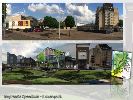bieb, Speelhuisplein en Elzaspassage bezien vanuit het Havenpark